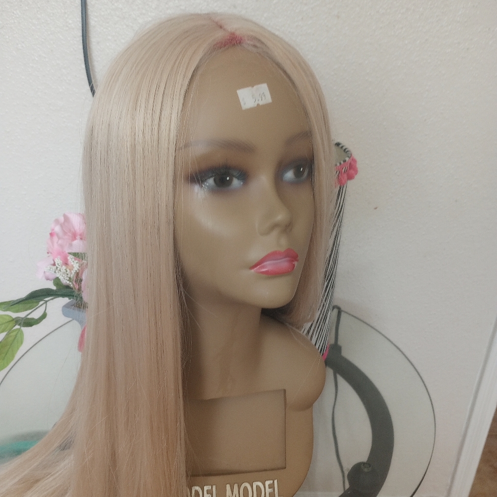 Ash Blonde Synthetic Hair Wigs - Long Straight Hair